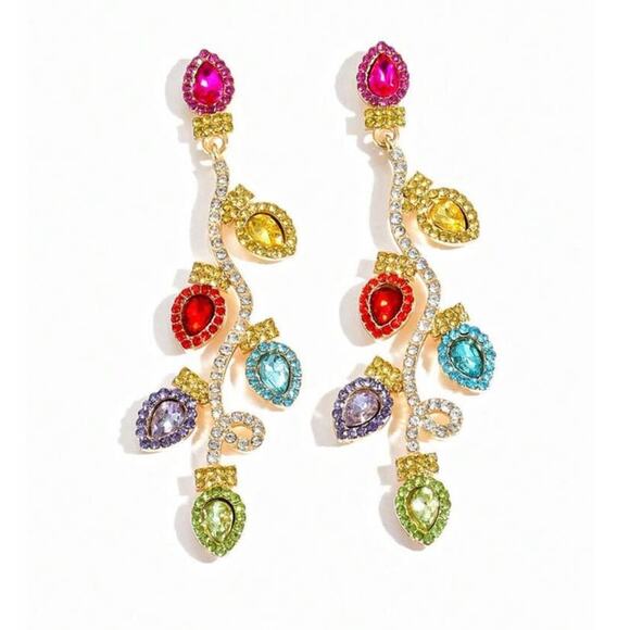NEW Colorful Christmas String Lights Holiday Bling Gemstone Earrings - Picture 2 of 5